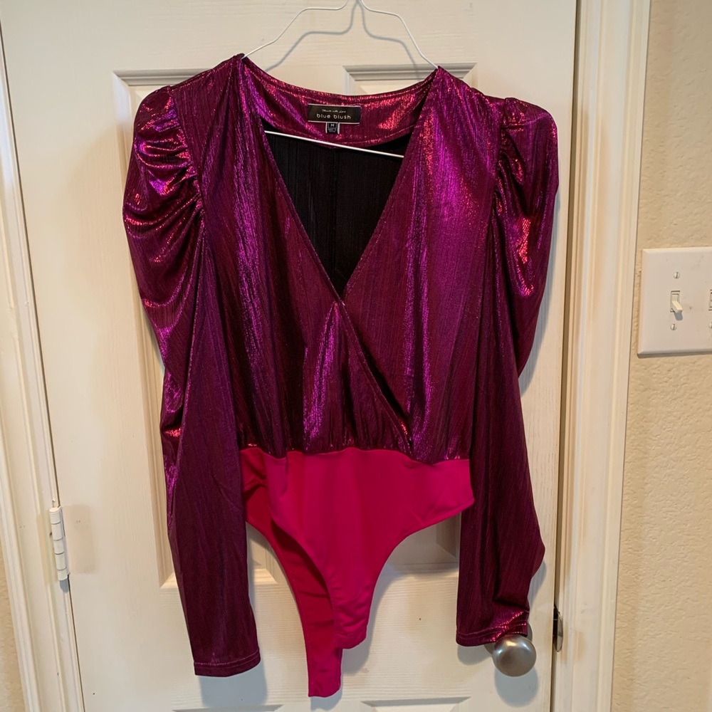 Shimmer puff sleeve bodysuit